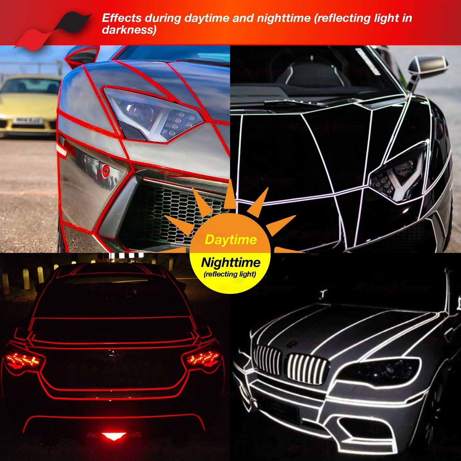 3M RED REFLECTIVE Durable DIY Self-Adhesive Roll Vinyl Tape Stickers 3/8″ to 2″