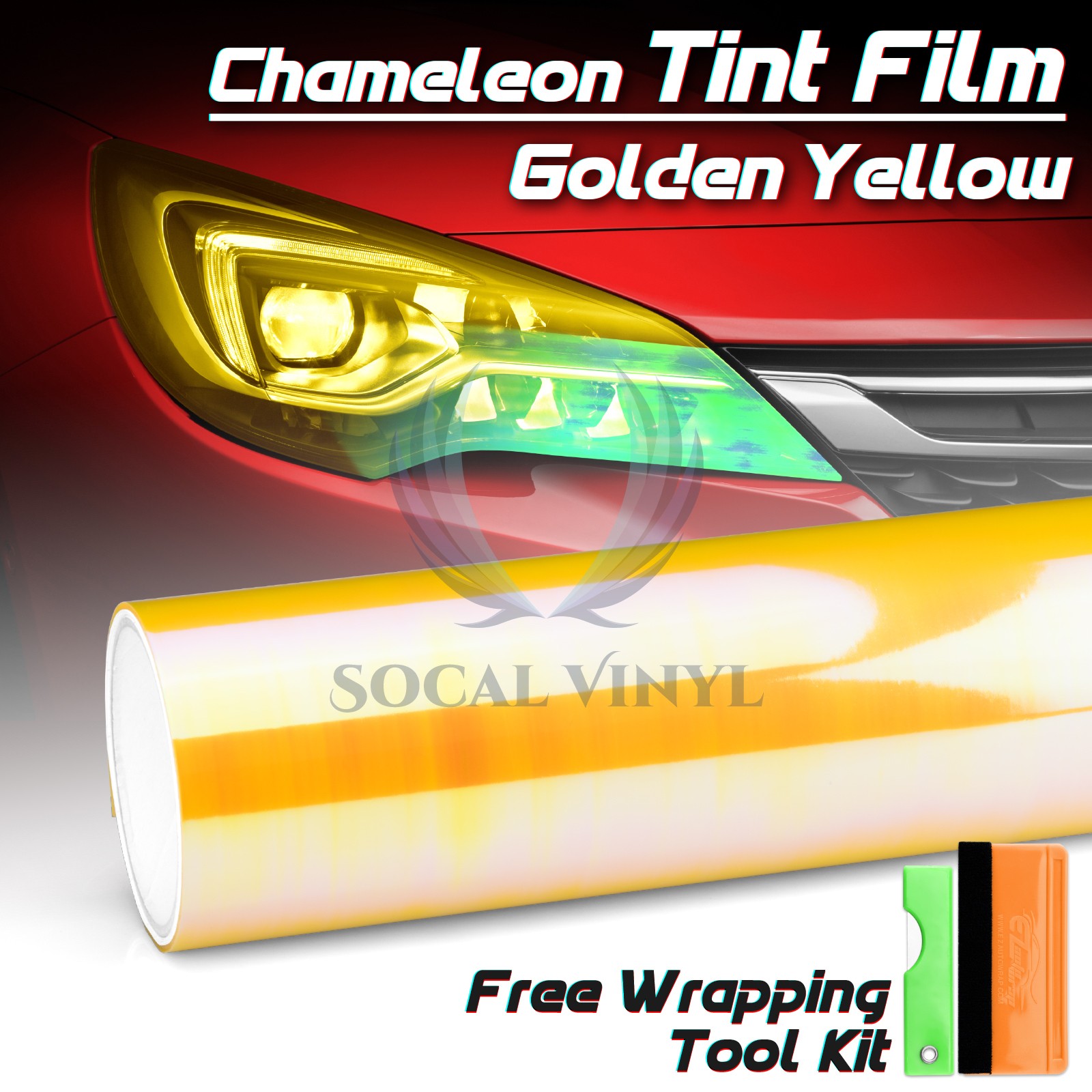 12″&16″ Neo Golden Yellow Chameleon Headlight Taillight Film Fog Light Lamp Tint