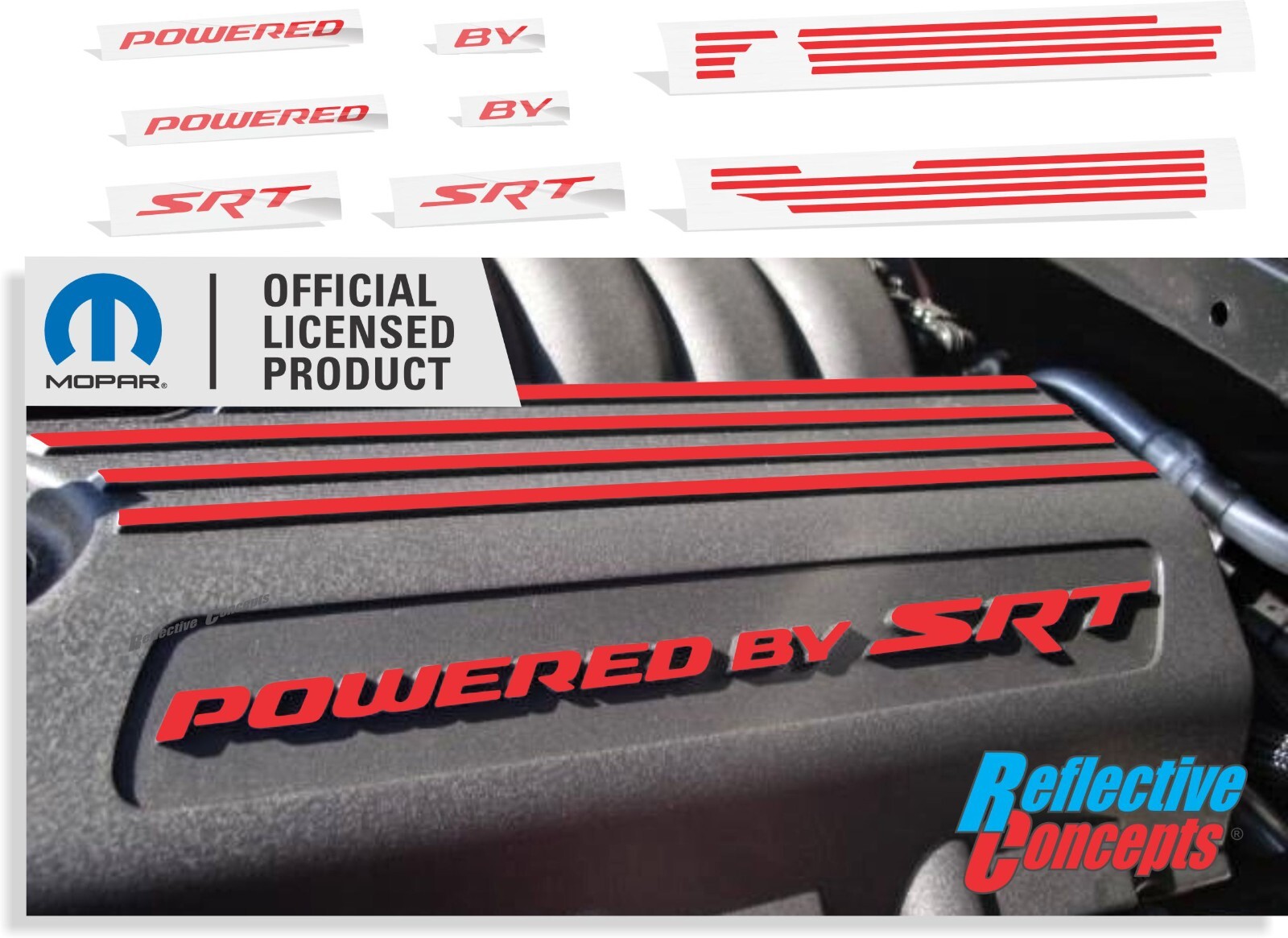 POWERED BY SRT Engine Cover Decals Charger and Challenger Scat Pack