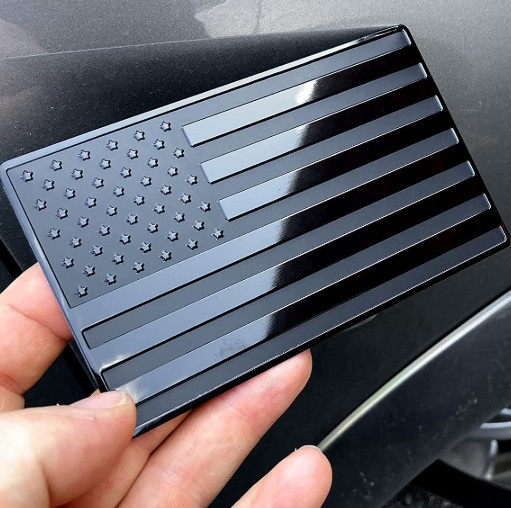 2PCS Metal Car Sticker USA Flag Black Stickers 3D Truck Decal Emblem