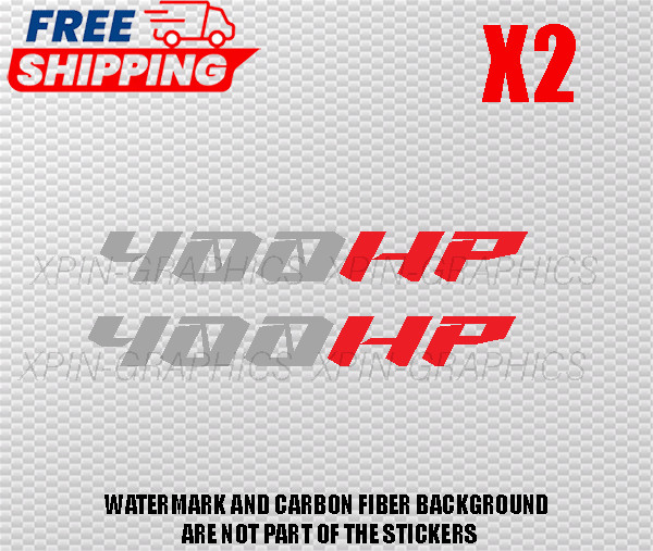 400 HP / HORSEPOWER VINYL DECAL STICKER 2 COLOR STICKERS STYLE B SILVER/RED