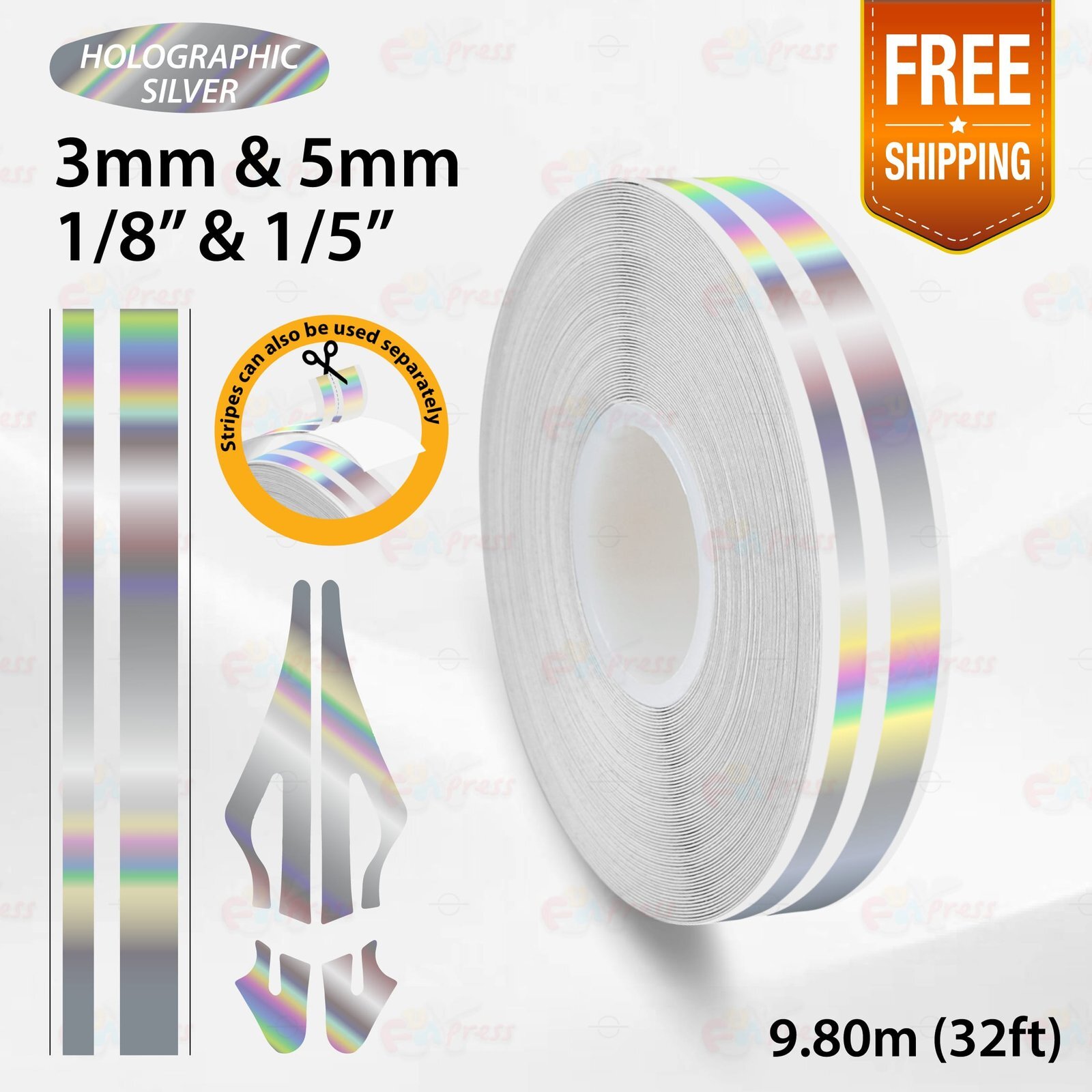 CHROME RAINBOW 9/16″ 15mm Double Lines STRIPE Car Streamline TAPE Vinyl Sticker