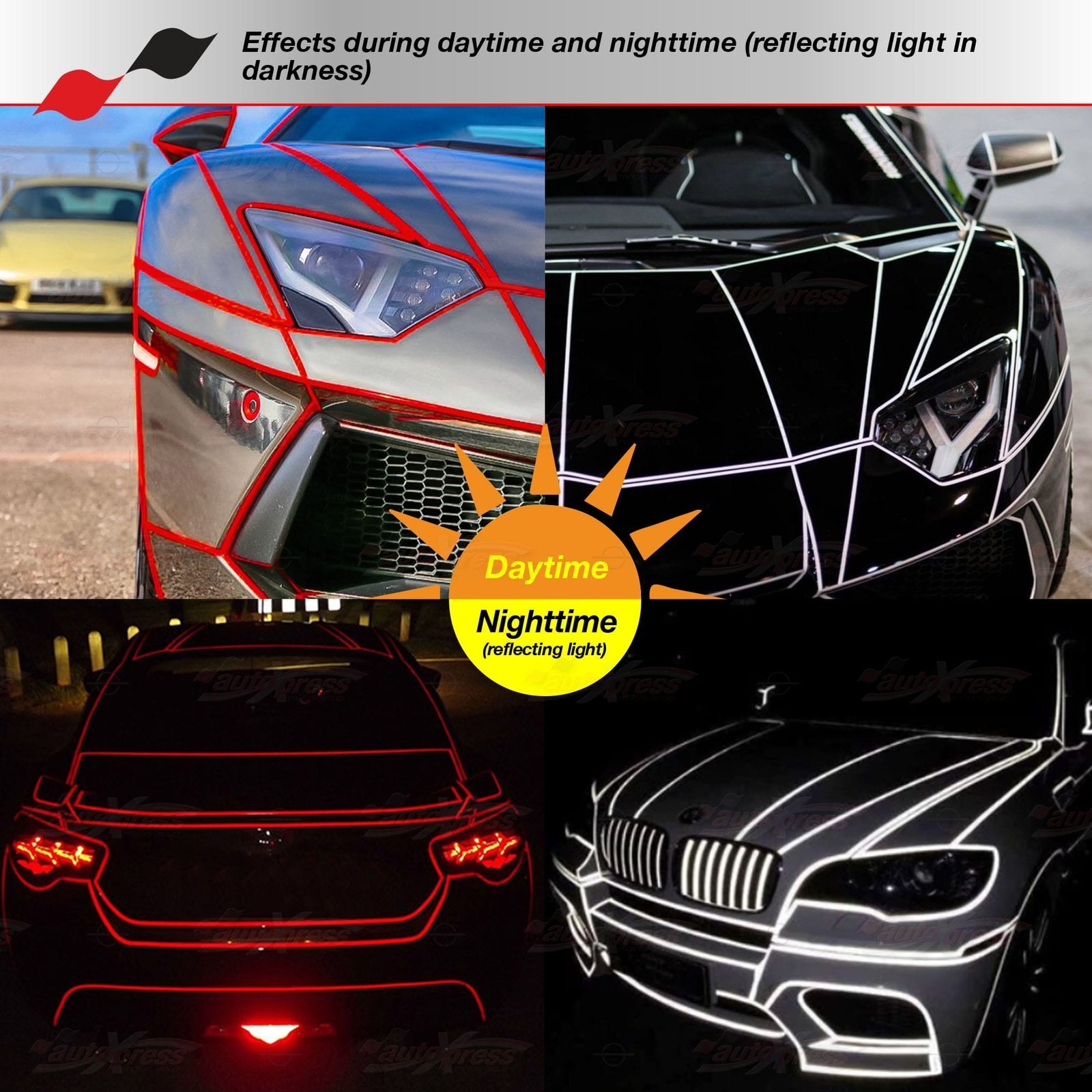 3/8″ 9/16″ 1″ 2″ REFLECTIVE Self Adhesive PinStripe Vinyl 3M Tape Stickers RED