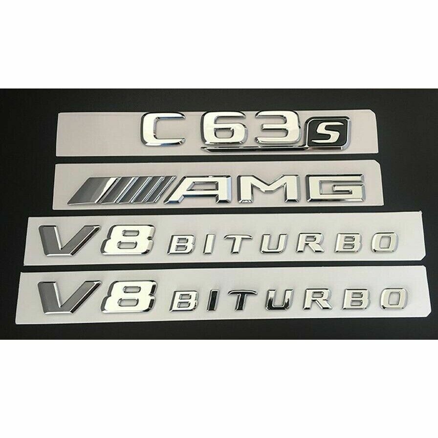 Chrome Trunk Fender Emblems Badges for Mercedes Benz W205 C63s AMG V8 BITURBO
