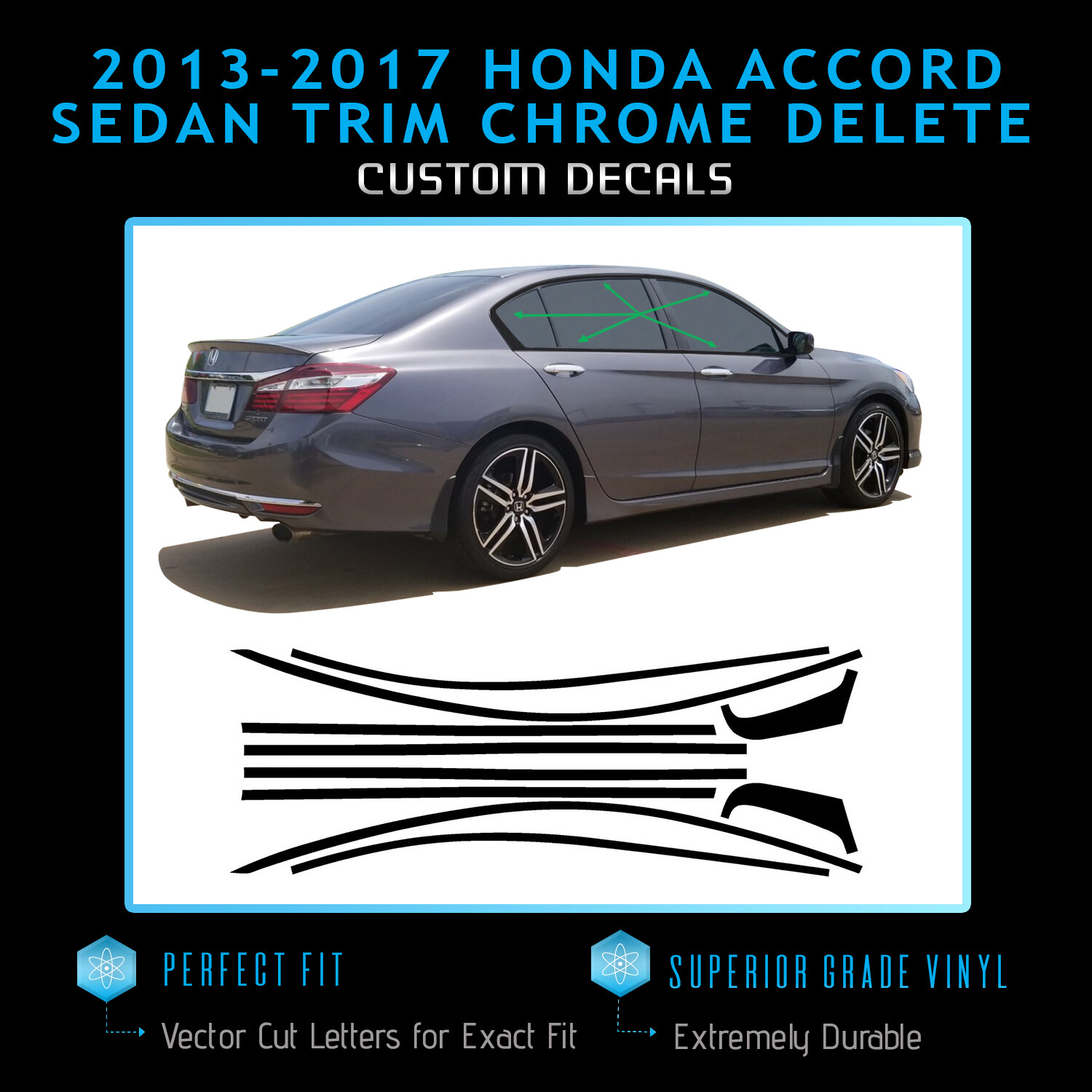 For 2013-2017 Honda Accord Sedan Trim Chrome Delete Kit – Glossy Carbon Fiber