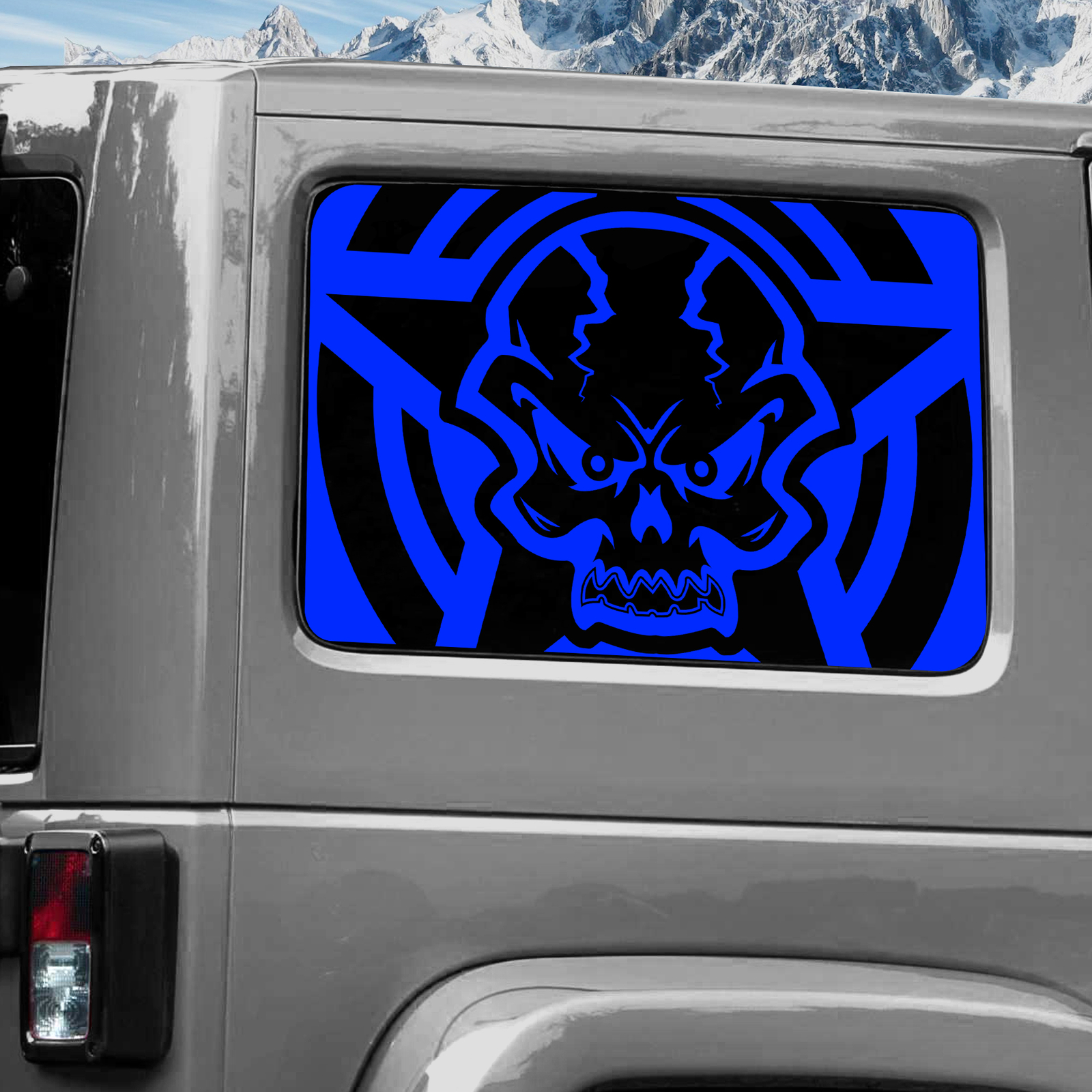 Rear Window Wrap Graphic Decal for Jeep Wrangler 2011-2020 STAR SKULL BLUE