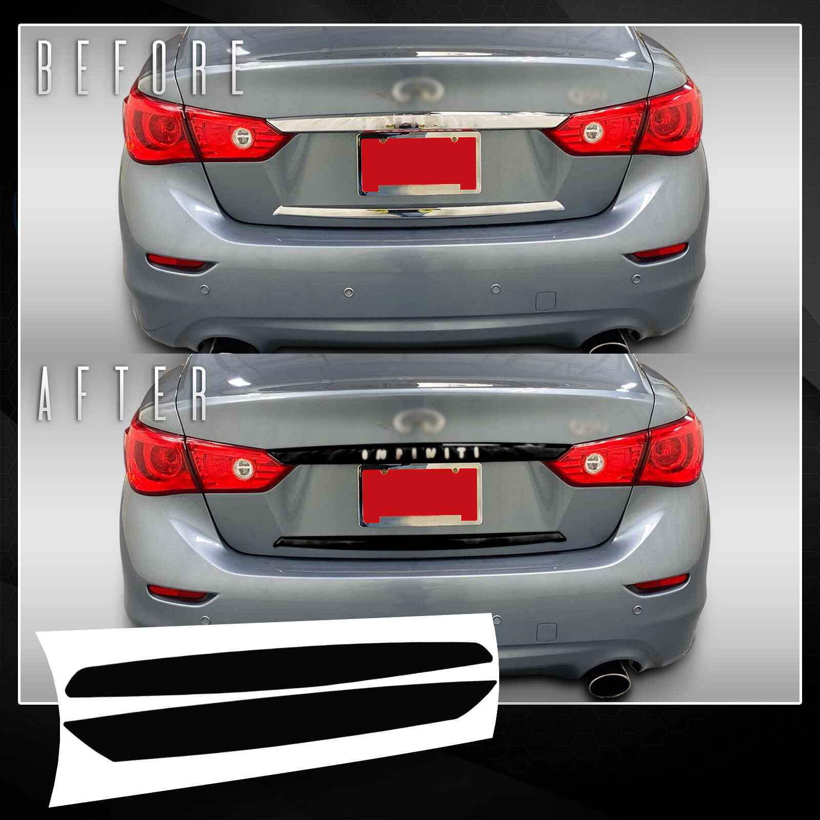 For 2014-2017 Infiniti Q50 Trunk Trim Chrome Delete Blackout Overlay Vinyl