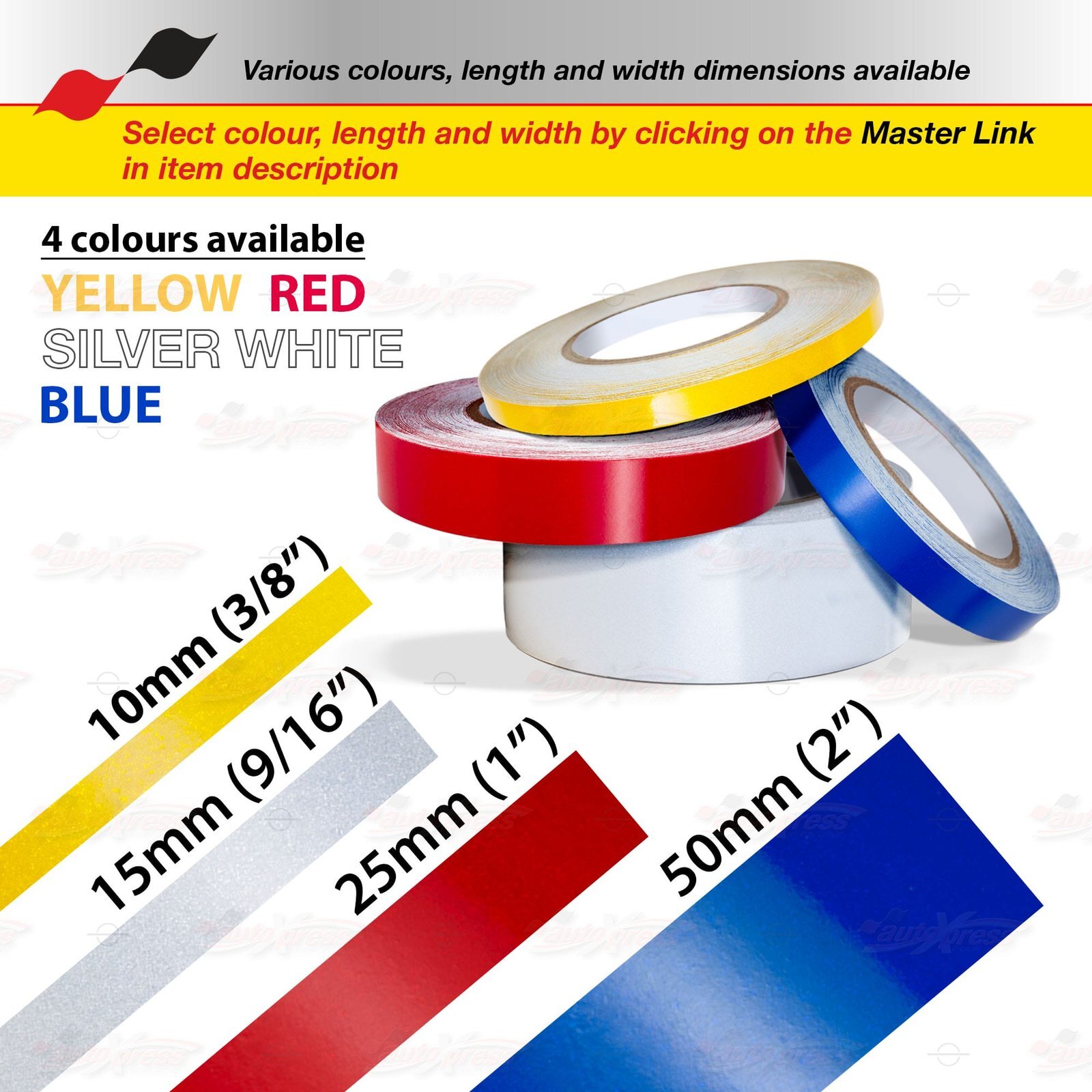 3/8″ 9/16″ 1″ 2″ REFLECTIVE Self Adhesive PinStripe Vinyl 3M Tape Stickers RED