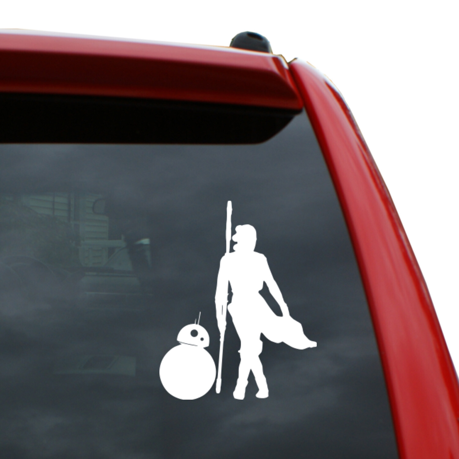 Star Wars / Rey and BB-8 Vinyl Decal | Color: White | 5″ tall